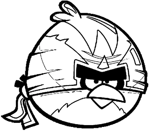 Disegno di Angry Birds da colorare: un primo piano di un uccello vestito da mummia o ninja