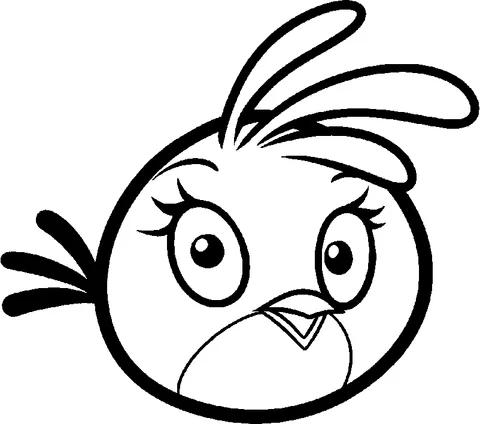 Disegno di Angry Birds da colorare: un primo piano di un uccello femmina con lunghe ciglia e un piccolo becco