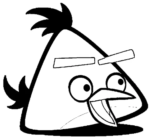 Disegno di Angry Birds da colorare: un uccello triangolare con occhi spalancati e la lingua di fuori