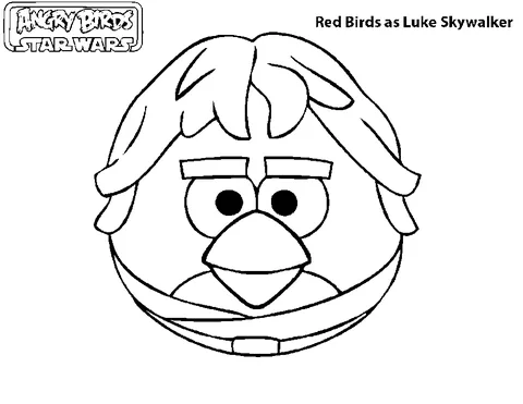 Disegno di Angry Birds Star Wars da colorare: Red Bird come Luke Skywalker con una cintura intorno al viso