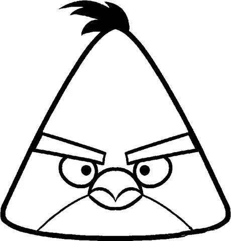 Disegno di Angry Birds da colorare: un uccello triangolare con sopracciglia arrabbiate e un piccolo becco