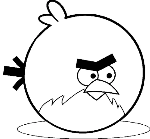 Disegno di Angry Birds da colorare: un uccello rotondo con un grande sopracciglio arrabbiato e una piccola barba