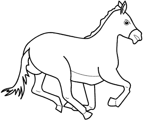 Horse coloring page: a wild horse galloping with its mane and tail flowing