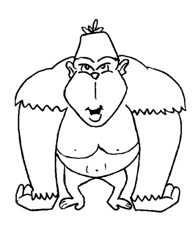 Gorilla coloring page: a muscular gorilla with a serious expression, facing forward