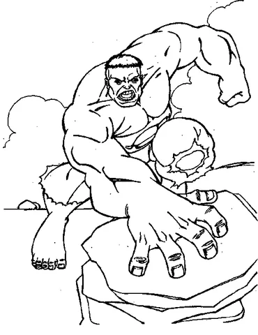 Ausmalbild Avengers: ein brüllender Hulk mit wütendem Gesicht, der eine große Hand ausstreckt