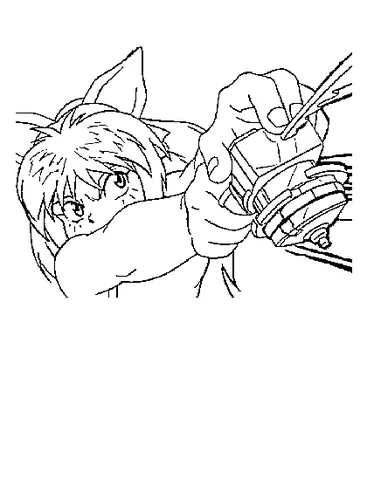 Dibujo de Beyblade para colorear: una chica con orejas de gato y pelo largo lanzando una peonza Beyblade