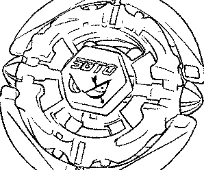 Dibujo de Beyblade para colorear: una peonza Beyblade con un emblema de cara enojada y la palabra "SOTO