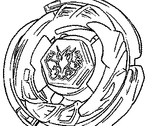 Dibujo de Beyblade para colorear: una peonza Beyblade con un emblema de dragón detallado en el centro