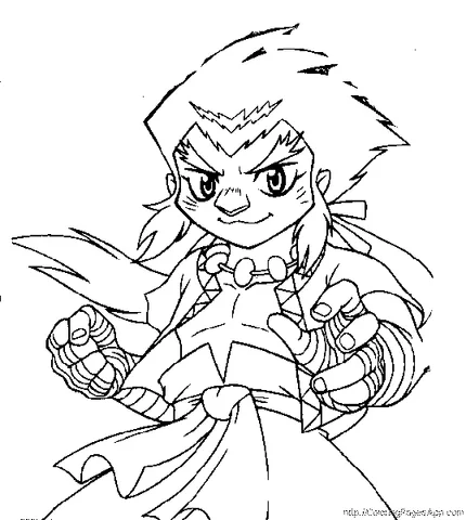 Dibujo de Beyblade para colorear: un joven con el pelo puntiagudo y un collar, listo para luchar