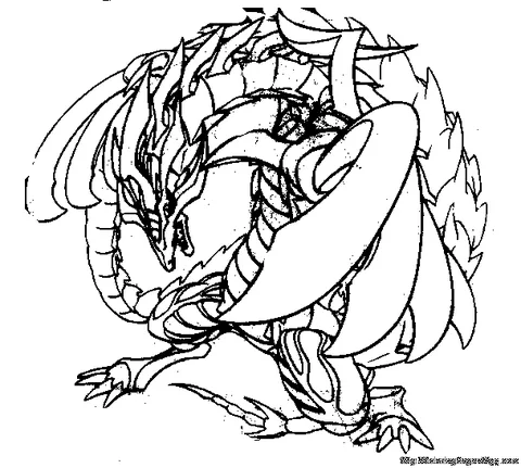 Dibujo de Beyblade para colorear: un majestuoso dragón con grandes alas y un cuerpo escamoso y largo