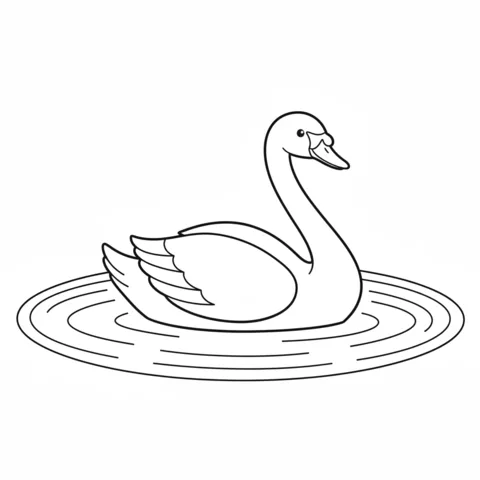Dibujo de Cisne para colorear: un cisne elegante flota serenamente en el agua, creando ondas a su alrededor