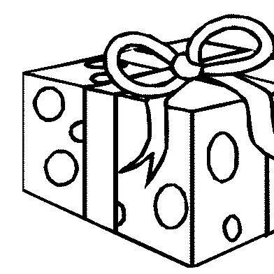 Disegno di compleanno da colorare: una scatola regalo di compleanno a pois con un fiocco sopra