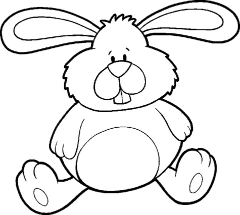 Ausmalbild Hase: ein süßer, flauschiger Hase mit großen Ohren sitzt