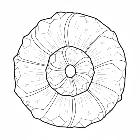 Coloriage Bonbons : un bonbon rond en spirale détaillé avec une surface texturée et facettée