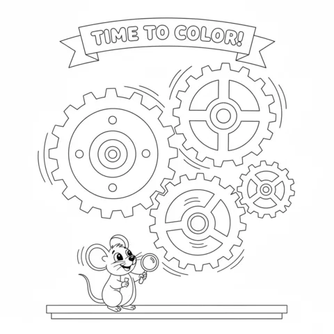 Dibujo de reloj para colorear: un osito de peluche bostezando en la cama mientras un despertador lo despierta