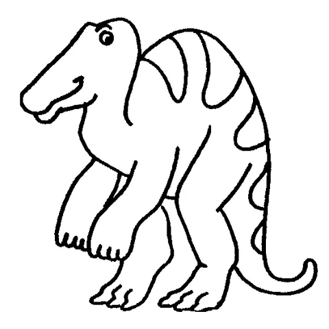 Dinosaur coloring page: a friendly-looking hadrosaur dinosaur standing on two legs with striped patterns