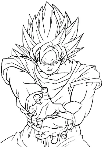 Coloriage Dragon Ball Z : Goku aux cheveux hérissés, portant un gi, les mains tendues