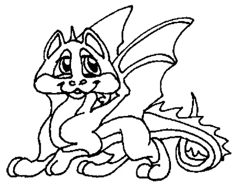 Coloriage Dragon : un mignon bébé dragon avec de petites ailes et une queue épineuse