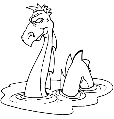 Coloriage Dragon : un dragon marin avec un long cou et des épines émergeant de l'eau