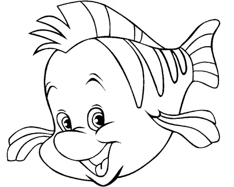 Desenho de peixe para colorir: um peixe de desenho animado feliz com olhos grandes e um sorriso largo