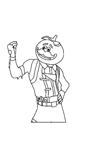 Ausmalbild Fortnite: Tomatohead-Charakter mit Schnurrbart und Kochuniform, der eine Faust hebt