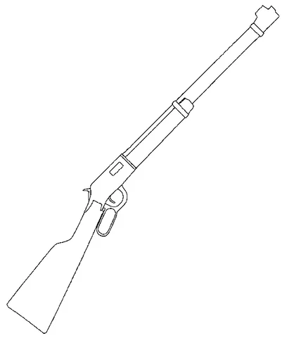 Ausmalbild Fortnite: ein klassisches Unterhebelgewehr mit langem Lauf und Holzschaft