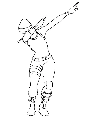 Ausmalbild Fortnite: eine weibliche Figur, die den Dab-Tanzschritt mit ausgestreckten Armen ausführt