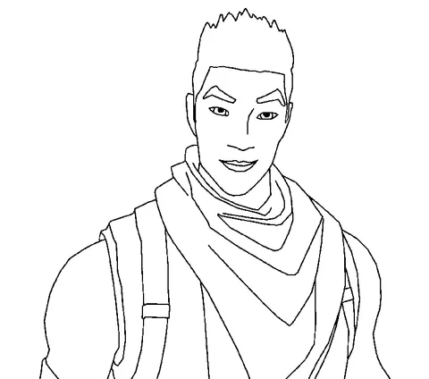 Ausmalbild Fortnite: eine männliche Figur mit kurzen Haaren und einem Halstuch, lächelnd