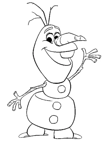 Frozen dibujo para colorear: Olaf el muñeco de nieve saludando alegremente con brazos de ramas