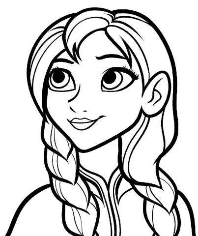 Frozen dibujo para colorear: la cabeza y los hombros de Anna, sonriendo con el pelo trenzado