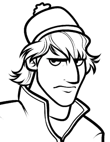 Frozen dibujo para colorear: la cabeza y los hombros de Kristoff, con un gorro de invierno y expresión seria