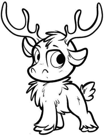 Frozen dibujo para colorear: un lindo bebé reno con ojos grandes y cuernos pequeños