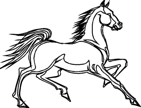 Horse coloring page: a powerful horse galloping with its mane and tail flowing