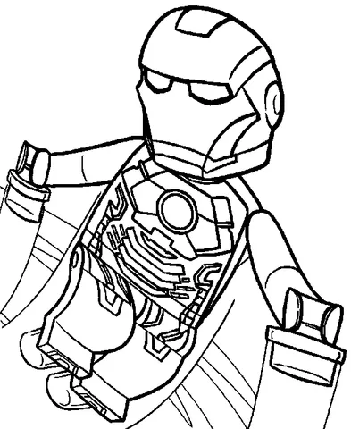 Disegno di Iron Man da colorare: una minifigure LEGO di Iron Man con un mantello