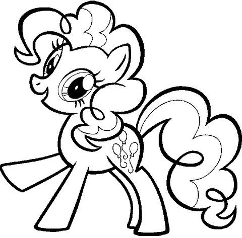 Coloriage My Little Pony : Pinkie Pie trottant joyeusement avec sa crinière et sa queue bouclées