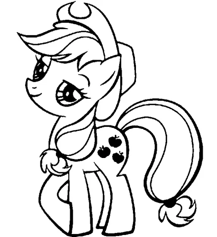 Coloriage My Little Pony : Applejack debout de côté, portant son chapeau de cowboy et souriant