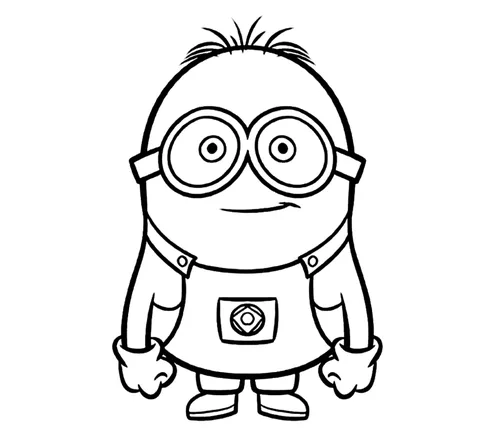 Desenho dos Minions para colorir: um único Minion com dois olhos e cabelo espetado, usando um macacão