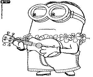 Desenho dos Minions para colorir: um Minion usando um lei e tocando um ukulele