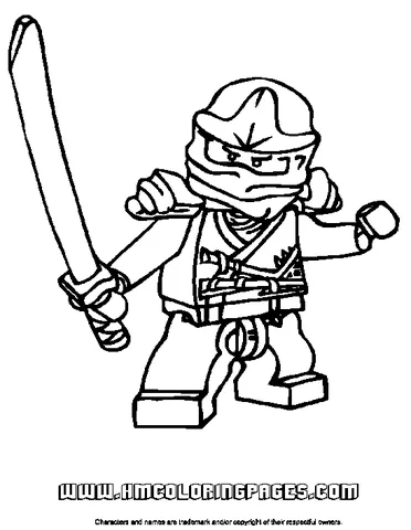 Ausmalbild Ninjago: ein Ninja in einer Maske hält ein langes, dünnes Schwert in einer Hand