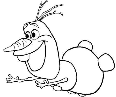 Desenho do Olaf para colorir: o boneco de neve Olaf sorrindo e deitado de bruços com os braços estendidos
