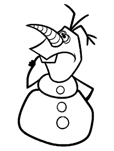 Desenho do Olaf para colorir: o boneco de neve Olaf com uma expressão preocupada, olhando para cima