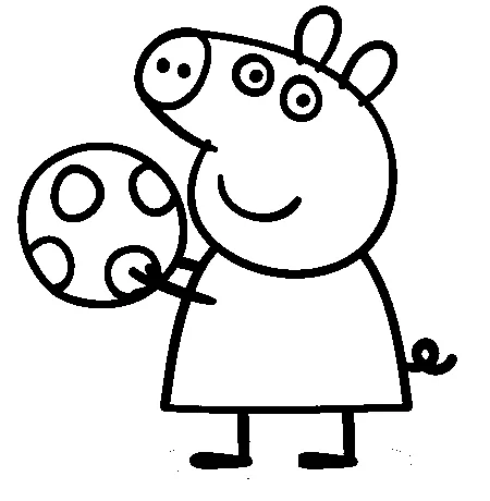 Peppa Pig coloring page: Peppa Pig holding a spotted ball in her hands