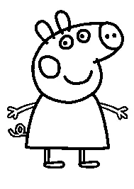 Peppa Pig coloring page: Peppa Pig standing with a cheerful expression, arms open