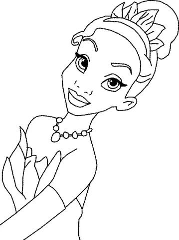 Coloriage Princesse : la princesse Tiana de La Princesse et la Grenouille souriante et portant un collier