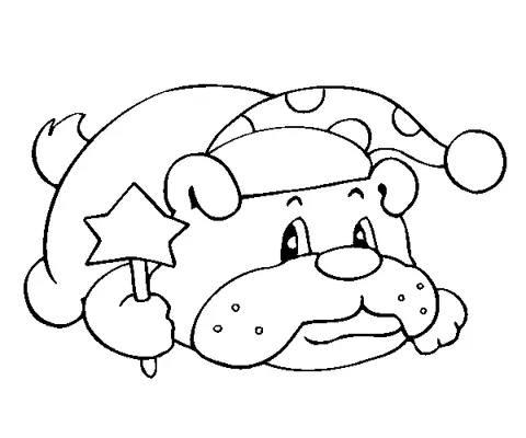 Disegno di cucciolo da colorare: un cucciolo che indossa una cuffia da notte a pois e tiene una bacchetta a stella