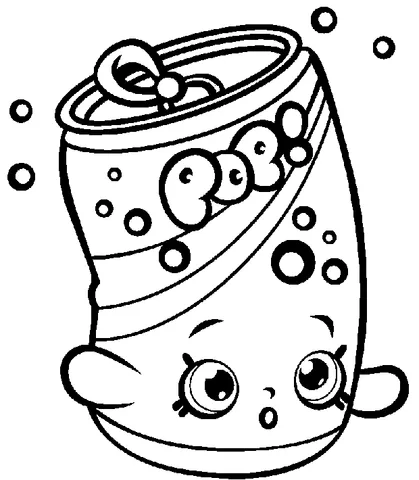 Dibujo de Shopkins para colorear: una lata de refresco con burbujas, la palabra 'Pop' y una cara feliz