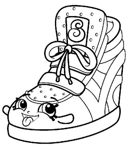 Dibujo de Shopkins para colorear: una zapatilla alta alegre con un lazo y una 'S' en su costado