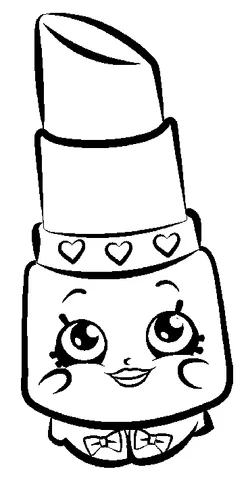 Dibujo de Shopkins para colorear: un tubo de lápiz labial con una pajarita y corazones en su estuche