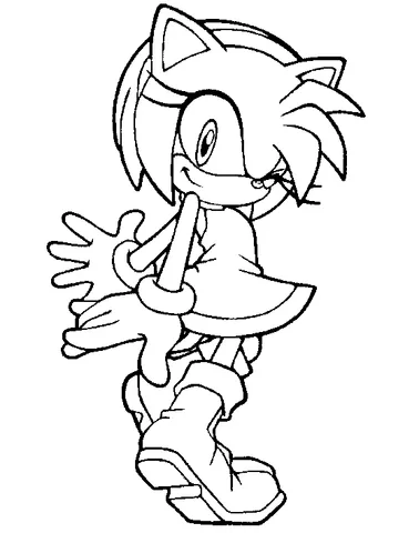 Sonic the Hedgehog coloring page: Amy Rose smiling and waving with one hand raised
