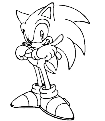 Sonic the Hedgehog coloring page: Sonic standing, pointing with his right index finger